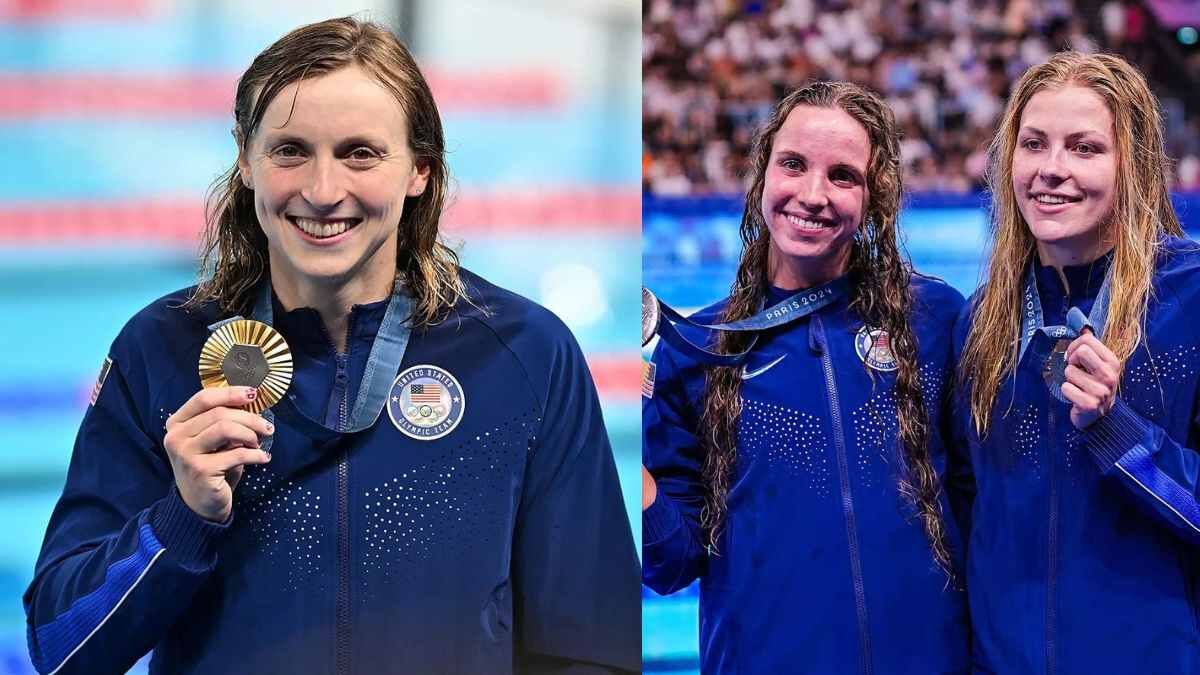 In the same Olympic event that her father competed in thirty-two years earlier, swimmer Katharine Berkoff wins the same medal.