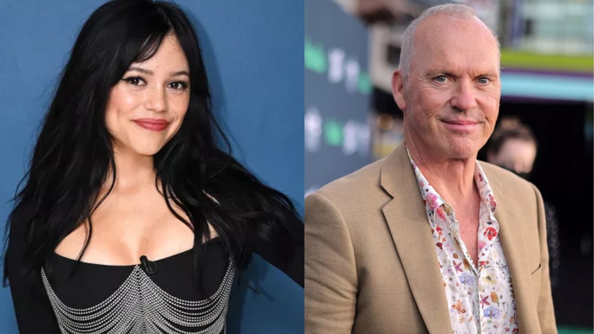 Michael Keaton jumps scared Jenna Ortega while she was dressed as Beetlejuice. His face was covered in molds.