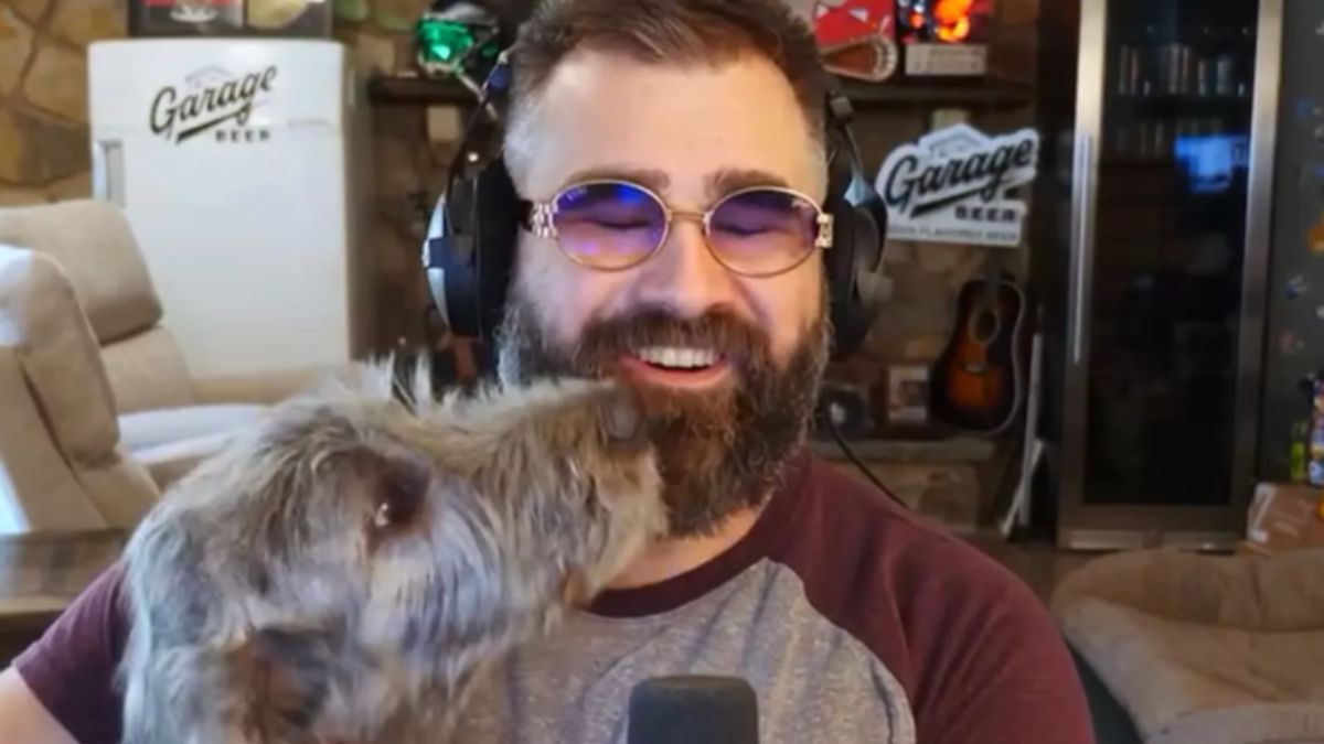 After dog Winnie passed away, Jason Kelce introduces the family new puppy, Nessie, saying, She is a terror.